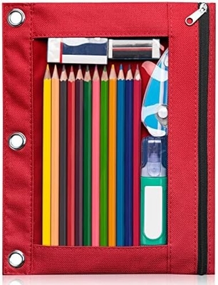 Binder Pencil Case with Smooth Zipper, Clear Window Pencil Case for Binder, Big Capacity 3 Ring Binder Pencil Bag