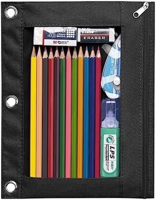 Binder Pencil Case with Smooth Zipper, Clear Window Pencil Case for Binder, Big Capacity 3 Ring Binder Pencil Bag