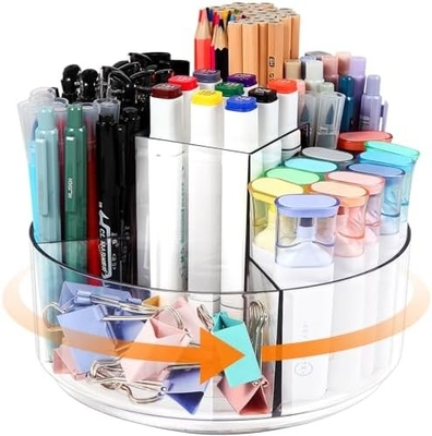 5 Slots 360-Degree Spinning Acrylic Pen Holder for Desk, Marker Holder Caddy Art Supply Organizer Pen Organizer for Desk