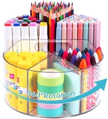 5 Slots 360-Degree Spinning Acrylic Pen Holder for Desk, Marker Holder Caddy Art Supply Organizer Pen Organizer for Desk