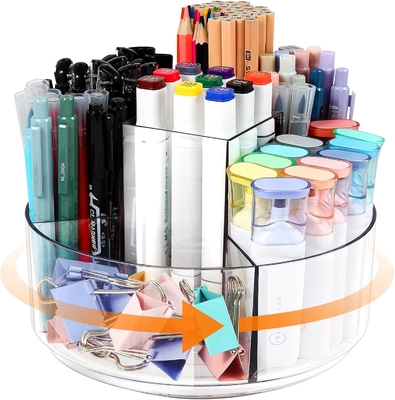 5 Slots 360-Degree Spinning Acrylic Pen Holder for Desk, Marker Holder Caddy Art Supply Organizer Pen Organizer for Desk