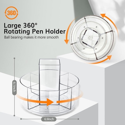 5 Slots 360-Degree Spinning Acrylic Pen Holder for Desk, Marker Holder Caddy Art Supply Organizer Pen Organizer for Desk