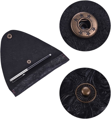 Vintage Handmade Leather Single Pen Case Holder Cowhide Fountain Pen Sleeve Roll Wrap Pen Pouch (Black Carved)