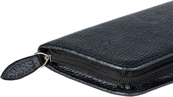 Genuine Leather Fountain Pen Case 3 Divided Slots Black Color, Zippered Pen Case Pouch