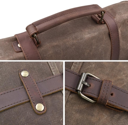 15.6 Inch Waterproof Vintage Genuine Leather Waxed Canvas Briefcase Large Leather Computer Laptop Bag Rugged Satchel