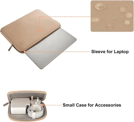 Laptop Sleeve Compatible with MacBook Air/Pro, 13-13.3 inch Notebook, Neoprene Bag with Small Case, Apricot