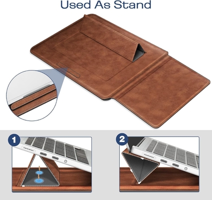 Laptop case MacBook Air 13.6M3 M2 A3113 A2681/MacBook Pro 14 A2992-PU Leather thin bag cover with stand function, brown