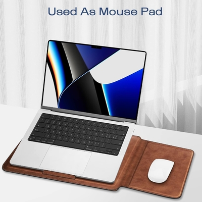 Laptop case MacBook Air 13.6M3 M2 A3113 A2681/MacBook Pro 14 A2992-PU Leather thin bag cover with stand function, brown