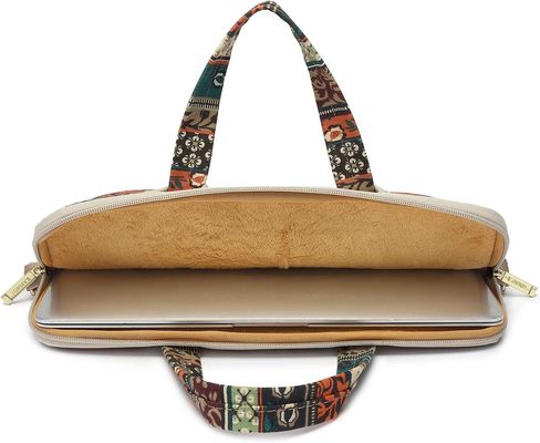 Laptop bag designed for 12.5 to 14 inch laptops with padded interior printed canvas fabric and multiple carrying options