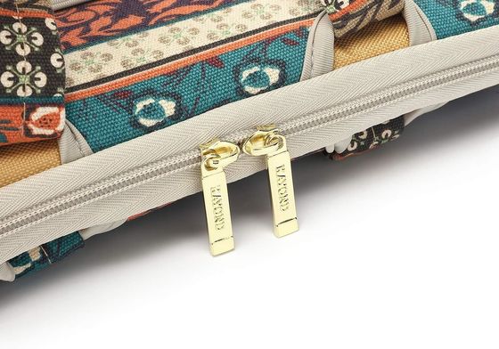 Laptop bag designed for 12.5 to 14 inch laptops with padded interior printed canvas fabric and multiple carrying options