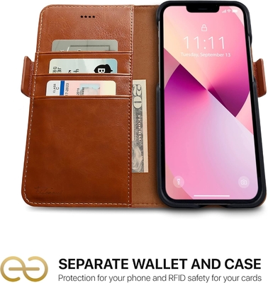 iPhone 13 Wallet case / 2-in-1 shock case and detachable vegan leather set, MagSafe compatible, RFID-protected