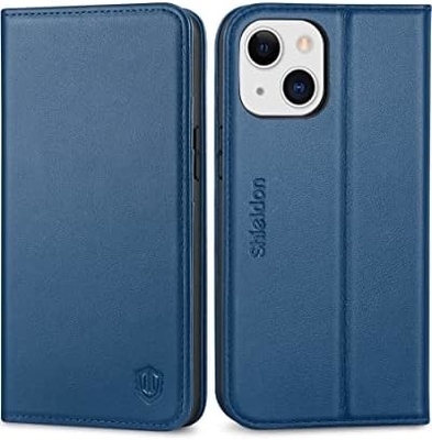 Leather wallet folding case Magnetic seal RFID blocking card slot holder Fully protected case compatible with iPhone 13