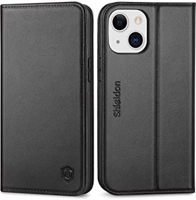 Leather wallet folding case Magnetic seal RFID blocking card slot holder Fully protected case compatible with iPhone 13