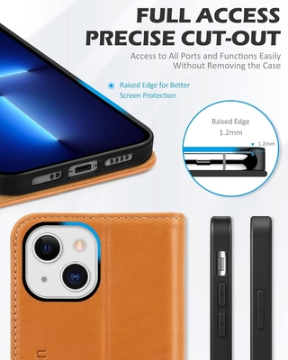 Leather wallet folding case Magnetic seal RFID blocking card slot holder Fully protected case compatible with iPhone 13