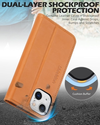 Leather wallet folding case Magnetic seal RFID blocking card slot holder Fully protected case compatible with iPhone 13