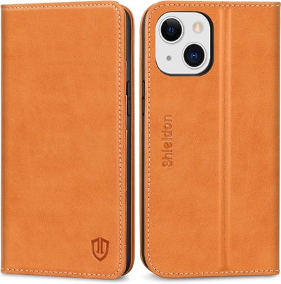 Leather wallet folding case Magnetic seal RFID blocking card slot holder Fully protected case compatible with iPhone 13