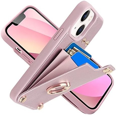 Cardholders with iPhone 13 Pro Max, 360° rotating ring holder, leather holder card slot case, RFID shockproof cover,