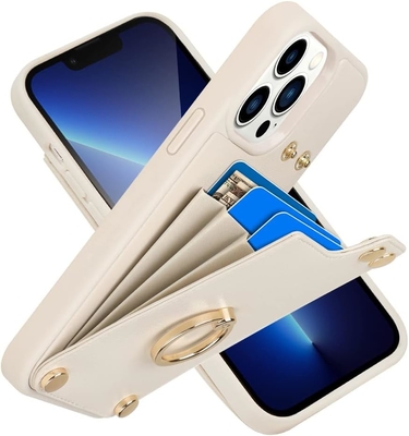 Cardholders with iPhone 13 Pro Max, 360° rotating ring holder, leather holder card slot case, RFID shockproof cover,