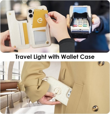 iPhone 13Pro Max 6.7 &quot;-, wallet case with card holder, leather protective case with ring holder,