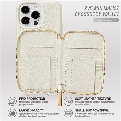 iPhone 12 Pro/iPhone 12 Wallet Case with booth, zipper crossbody bag, wristband, RFID-shielded wallet case -