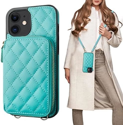 iPhone 12/12 Pro crossbody bag, RFID shielded PU leather strap bracket with card slot Split bag wrist strap lanyard