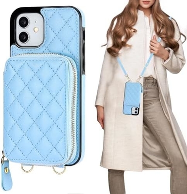 iPhone 12/12 Pro crossbody bag, RFID shielded PU leather strap bracket with card slot Split bag wrist strap lanyard