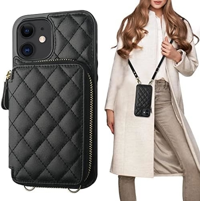 iPhone 12/12 Pro crossbody bag, RFID shielded PU leather strap bracket with card slot Split bag wrist strap lanyard