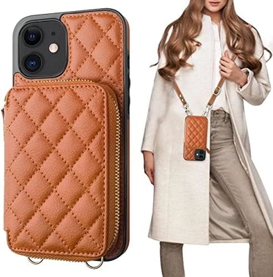 iPhone 12/12 Pro crossbody bag, RFID shielded PU leather strap bracket with card slot Split bag wrist strap lanyard