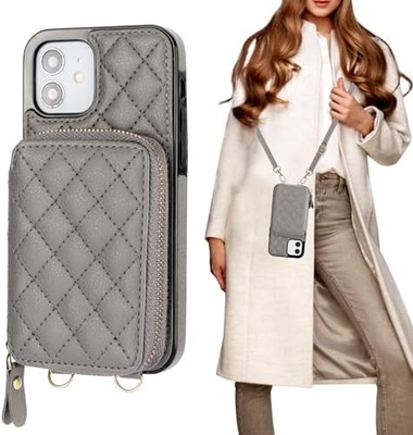 iPhone 12/12 Pro crossbody bag, RFID shielded PU leather strap bracket with card slot Split bag wrist strap lanyard
