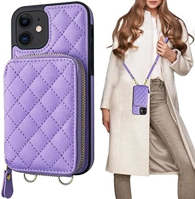 iPhone 12/12 Pro crossbody bag, RFID shielded PU leather strap bracket with card slot Split bag wrist strap lanyard