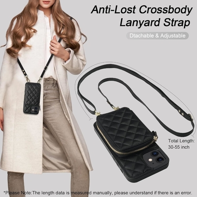 iPhone 12/12 Pro crossbody bag, RFID shielded PU leather strap bracket with card slot Split bag wrist strap lanyard