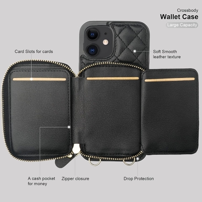 iPhone 12/12 Pro crossbody bag, RFID shielded PU leather strap bracket with card slot Split bag wrist strap lanyard