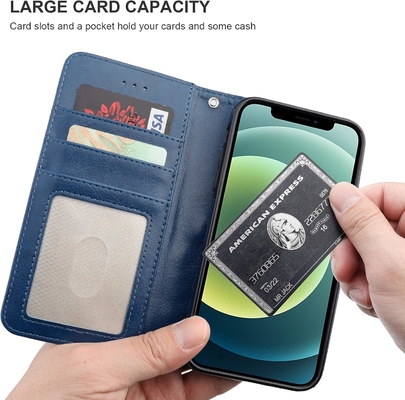 Compatible with iPhone 12/Pro wallet case with card holder PU leather stand shock-proof wrist strap clamshell 6.1-inch