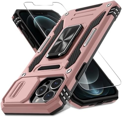iPhone 12 Pro Max with Slide Camera Cover+Screen Protector(1 Pack),Rotated Ring Kickstand Military Grade Shockproof