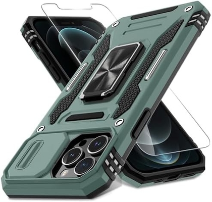 iPhone 12 Pro Max with Slide Camera Cover+Screen Protector(1 Pack),Rotated Ring Kickstand Military Grade Shockproof