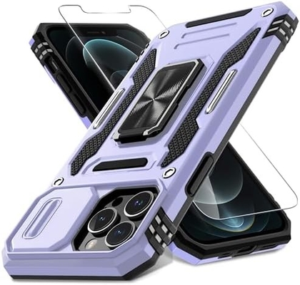 iPhone 12 Pro Max with Slide Camera Cover+Screen Protector(1 Pack),Rotated Ring Kickstand Military Grade Shockproof