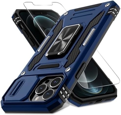 iPhone 12 Pro Max with Slide Camera Cover+Screen Protector(1 Pack),Rotated Ring Kickstand Military Grade Shockproof