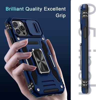 iPhone 12 Pro Max with Slide Camera Cover+Screen Protector(1 Pack),Rotated Ring Kickstand Military Grade Shockproof