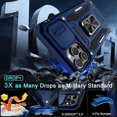iPhone 12 Pro Max with Slide Camera Cover+Screen Protector(1 Pack),Rotated Ring Kickstand Military Grade Shockproof