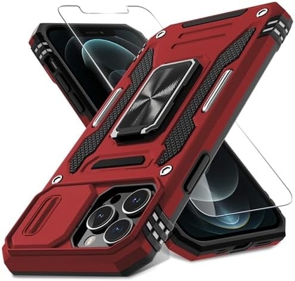 iPhone 12 Pro Max with Slide Camera Cover+Screen Protector(1 Pack),Rotated Ring Kickstand Military Grade Shockproof