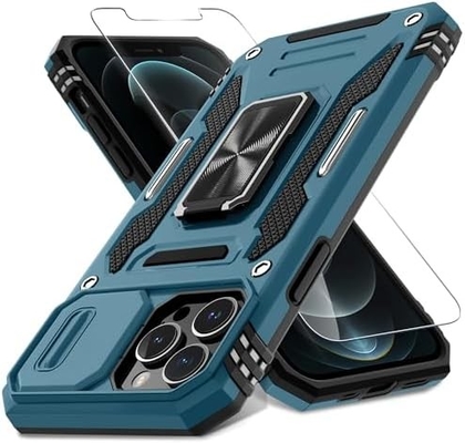 iPhone 12 Pro Max with Slide Camera Cover+Screen Protector(1 Pack),Rotated Ring Kickstand Military Grade Shockproof