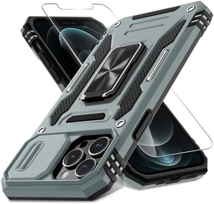 iPhone 12 Pro Max with Slide Camera Cover+Screen Protector(1 Pack),Rotated Ring Kickstand Military Grade Shockproof