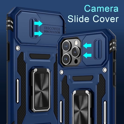 iPhone 12 Pro Max with Slide Camera Cover+Screen Protector(1 Pack),Rotated Ring Kickstand Military Grade Shockproof