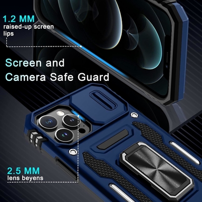 iPhone 12 Pro Max with Slide Camera Cover+Screen Protector(1 Pack),Rotated Ring Kickstand Military Grade Shockproof