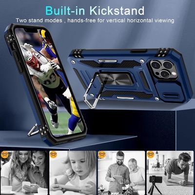 iPhone 12 Pro Max with Slide Camera Cover+Screen Protector(1 Pack),Rotated Ring Kickstand Military Grade Shockproof