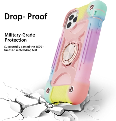 iPhone 12 Pro Max Case 6.7&quot; - Heavy-Duty Shockproof, Ring Stand, Glass Screen &amp; Camera Lens Protector (Rainbow Pink)