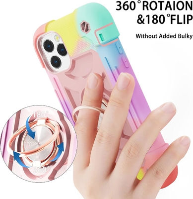 iPhone 12 Pro Max Case 6.7&quot; - Heavy-Duty Shockproof, Ring Stand, Glass Screen &amp; Camera Lens Protector (Rainbow Pink)