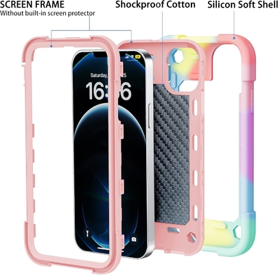 iPhone 12 Pro Max Case 6.7&quot; - Heavy-Duty Shockproof, Ring Stand, Glass Screen &amp; Camera Lens Protector (Rainbow Pink)