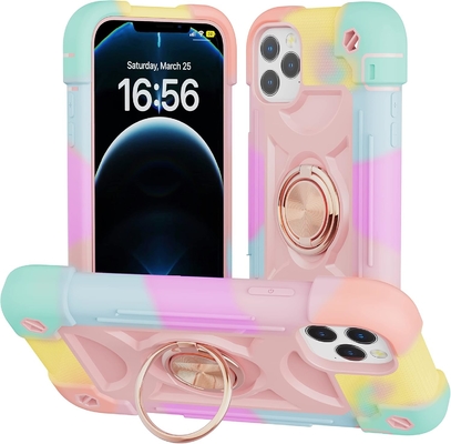 iPhone 12 Pro Max Case 6.7&quot; - Heavy-Duty Shockproof, Ring Stand, Glass Screen &amp; Camera Lens Protector (Rainbow Pink)