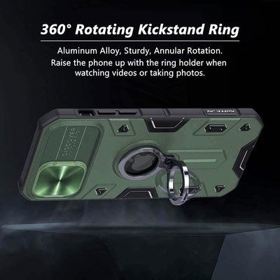iPhone 12 Pro Max Case with Camera Cover &amp; Kickstand, Duty Military Grade Armor Protection Cover,